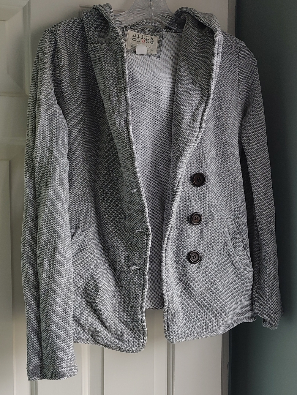 Billabong Gray Hooded Knit Hoodie with Button Front